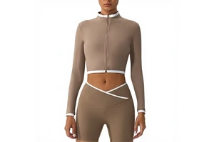 Body Shaping Color Contrast Stand Collar Zipper Jacket Women Autumn Winter Yoga Fitness Long Sleeve Top