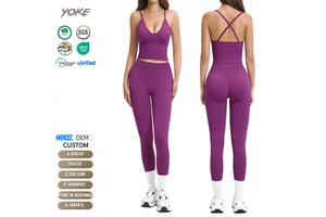 YK Customized Logo Workout Wear Breathable Cross Strap V-neck Yoga Tank Top High Waist Hip Lifting Seamless Gym Fitness Yoga Set
