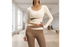 Full Sleeve Color-blocked Breathable Yoga Wear Loose Fit Pilates Training Exercise Running and Fitness with Front logo
