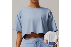Loose Comfortable Brushed Athletic Short Sleeve Top Comfortable Round Neck Short T-Shirt Fitness Running Yoga Wear