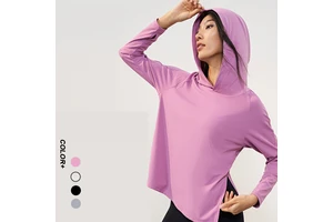 Custom Logo Nude Feeling Workout Split Hem Sports Fitness Top Thumb Holes Women Long Sleeve Hooded Yoga T Shirt