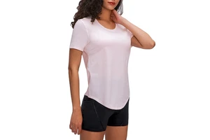 New Design Womens Workout Clothes Yoga Tops T Shirts Exercise Gym Short Sleeve Sportswear Ready to Ship Customized Logo Printing