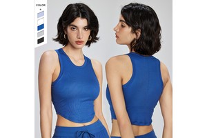Wholesale Modal Ribbed Nude Yoga Vest Women's Summer Short Fitness Bra Round Neck Semi-fixed Sports Bra Summer Style