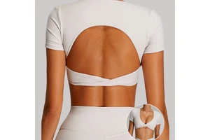2025 Women Short Sleeve Yoga Tops Built Twist Sports Bra Breathable Active Stretch Quick Dry Nude Feeling Crop Tops Gym Fitness
