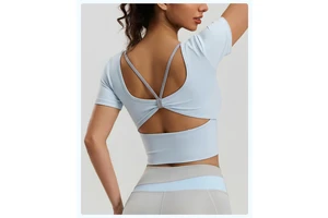 Best-selling Plus Size Butterfly-style Back Yoga Top Padded Cups Cross Straps Open Mesh Design Breathable Quick Dry Tops