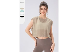 Women's Summer New Fashion High Quality Loose Fitting Perspective Hollowed Out Athletic Mesh Sleeveless Yoga Tank Top