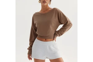 Women's Crew Neck Long Sleeve Yoga Top Quick Dry Backless Sportswear 100% Polyester Solid