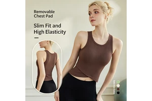 Women's Athleisure Nylon Crew Neck Yoga Tank Top Removable Chest Pads Slim Fit High Elasticity Casual Daily Workout Top