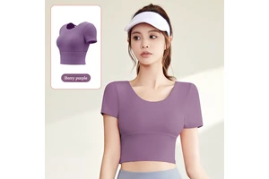 Women's Beautiful Back Print Yoga Sports Shirt Short Sleeve Slim Fit with Chest Pads Breathable Jacket for Adults