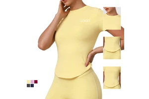 Women's Breathable Quick-drying High-elastic Short-sleeved Sports T-shirt Yoga Top for Outdoor Running