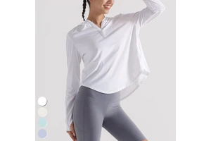 Custom Logo Workout Tops Quick Dry Breathable Loose Casual Sports Hoody Long Sleeve Thumb Hole Fitness TShirt Yoga Top for Women