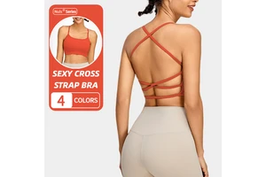 YISHENHON Women's New Workout Gym Top Sleeveless Sexy Open Cross Back Strappy Fitness Sports Bra Backless Thin Strap Seamless