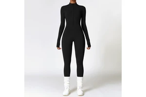 Women's Winter Sports Bodysuit Plush One-Piece Yoga Jumpsuit with Long Sleeves Warm Gym Fitness Sets for Wearing
