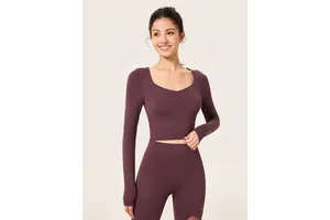 Women's Plus Size Yoga Long-Sleeved Top Chest Pads Front Logo Spandex/Nylon Shockproof Four-Way Stretch Breathable Autumn Wear