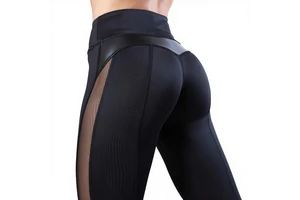 Europe America Cross-Border Fashion Womens Plus-Size High-Waist for Mesh Patchwork Wrinkle-Resistant Yoga Leggings