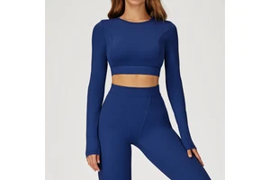 Nude Long Sleeve Round Neck Compression Yoga Running Gym and Fitness Sports Shirt