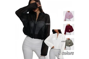 New High-quality Customized AIL Women's Lightweight Casual Mesh Eco-Friendly Windproof Quick Drying Breathable Zipper Yoga Top