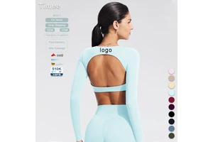 Hollowed-out Tight-fitting Sports Long-sleeved T-shirt with Chest Cushion Fitness Elastic and Breathable Yoga Top for Women