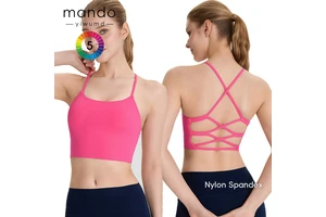 Women's Crisscross Back Sports Bra Elastic Thin Strap Removable Pads Slim Fit Sexy Yoga Tank Top Plain