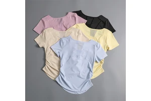 Summer Custom Logo Printed Eco-Friendly Quick Dry Breathable Women's Sportswear High Elasticity Casual Yoga T-Shirt Stand Neck