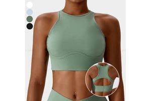 Custom Breathable Racer Back Tank Tops Women's Active Wear Removable Chest Pad Hollow Back Yoga Vest Neck Four-Way Stretch Quick