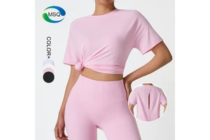 Custom Logo Nude Feeling Activewear Tops Loose Oversize Sports T Shirts Casual Outdoors Yoga High Quality Short Sleeve Tops
