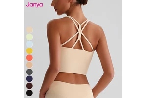 Janya Sleeveless Breathable Gym Fitness Tops Shockproof Cross Back Sports Bra Recycled Fabric Quick Dry Yoga Tank Top for Women