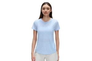 Womens Yoga Top Summer 100% Polyester Breathable Sports T-Shirt Lightweight Quick-Drying Fitness Short-Sleeve Solid