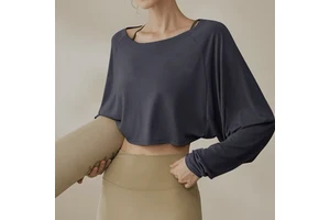 Hot Sale Long Sleeve Casual Women's Wide Neck Neckline Long Sleeve Yoga Top T-Shirt Lightweight Loose Sport Long Sleeve