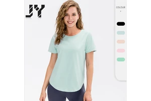 JY New Arrival Custom Logo Summer Women Sportswear Quick Dry Yoga Tops Round Hem Gym Running Stretch Fitness T Shirt for Women
