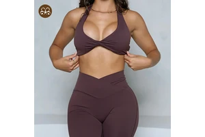 Custom Logo Sexy Push up V-Neck Front Twist Halter Quick Dry Cross Back Strappy Yoga Sports Bra