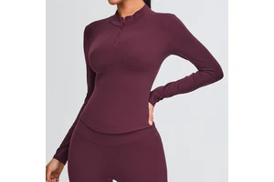 Quick Dry Yoga Gym Running Sport Deportes Fitness New Women Long Sleeve With Threads Mock Neck With Half Open Zipper Workout Top