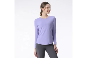 Long-Sleeved Round-Neck Yoga Top for Women Springtime Fitness Sports T-Shirt Loose-Fitting Four-Way Stretch Sportswear