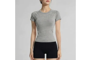 Seamless Cross Border Fitness Sports Short Sleeve Yoga Wear Quick Drying Plus Size Womens Top Pilates Training Wear