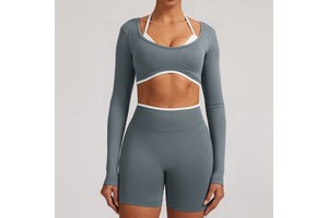 Quick Dry for Two-Piece Yoga Top for Women with Front Logo-Athletic Running & Training Top