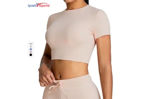 High Quality Women's Gym Shorts Sleeves T-shirts New Updated Women's Gym Sports Bra Round Neck Running Yoga Tops