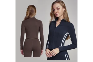 Fitness Sports Long Sleeves Yoga Jacket for Women High-end Slim-fitting Stand-up Collar Gym Zipper Top for Yoga