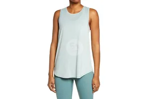 Light Blue Slim Fit Tank Top Women Sleeveless Soft Knitted Fabric High Elasticity Yoga Fitness Wholesale
