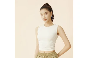 Women's Double-Sided Pleated Sports Workout Top Ribbed Yoga Vest with Slim Fit Waist Breathable Fitness Sleeveless Shorts