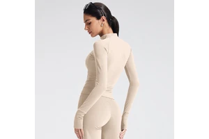 Women Full Zip Yoga Jacket Stand Collar Long Sleeve Breathable Fitness Training Athletic Sportswear