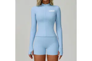 High Quality Women Yoga Jacket Long Sleeve Zip up Stand Collar Workout Top Gym Active Wear Slim Fit Breathable Sportswear