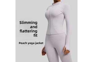 Women's Breathable Yoga Jacket Top Nine-Quarter Sleeve Stand Collar Simple Design Slim-fit Spandex Material for Sports Fitness