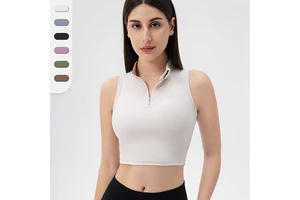 High Quality Half Zipper Women High Strength Shockproof Vest With Bra Sportswear Gym Fitness Women Yoga Tank Top