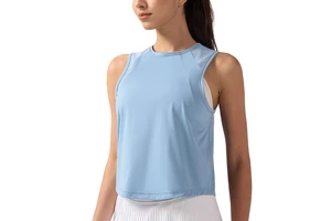 Short sports vest with women's mesh core, quick drying, breathable sleeveless yoga suit top, casual round neck cover shirt