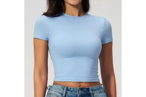 Dropshipping Women's Activewear Custom Logo Gym Crop Tops Yoga Clothing Pilates Wear Fitness Sports Crop T-shirts For Women