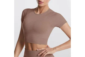 Yoga Lady Short-Sleeved Clothing Thread Big Size Sports Corsetry Yoga Dress Female Solid Color Navel Crop Top Fitness Slim-fit