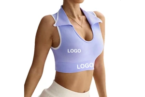 Women's Lapel Hollow Back Yoga Top Quick Dry Sleeveless Color Blocking Knitted Tight Sports Top