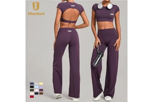 Qiusha Lightweight Solid Breathable Yoga Two-piece Suit Tight Backless High Waist Elastic Waist Quick-drying Straight Leg Pants