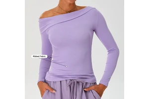 New Threaded Yoga Clothing Women's Slant Neck Off Shoulder Fitness Clothing Running Sports Long Sleeve Top