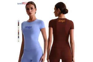 New Women's Short-Sleeve Neck Sports T-Shirt Outdoor Running Fitness Slim Fit Breathable Yoga Spandex/Polyester